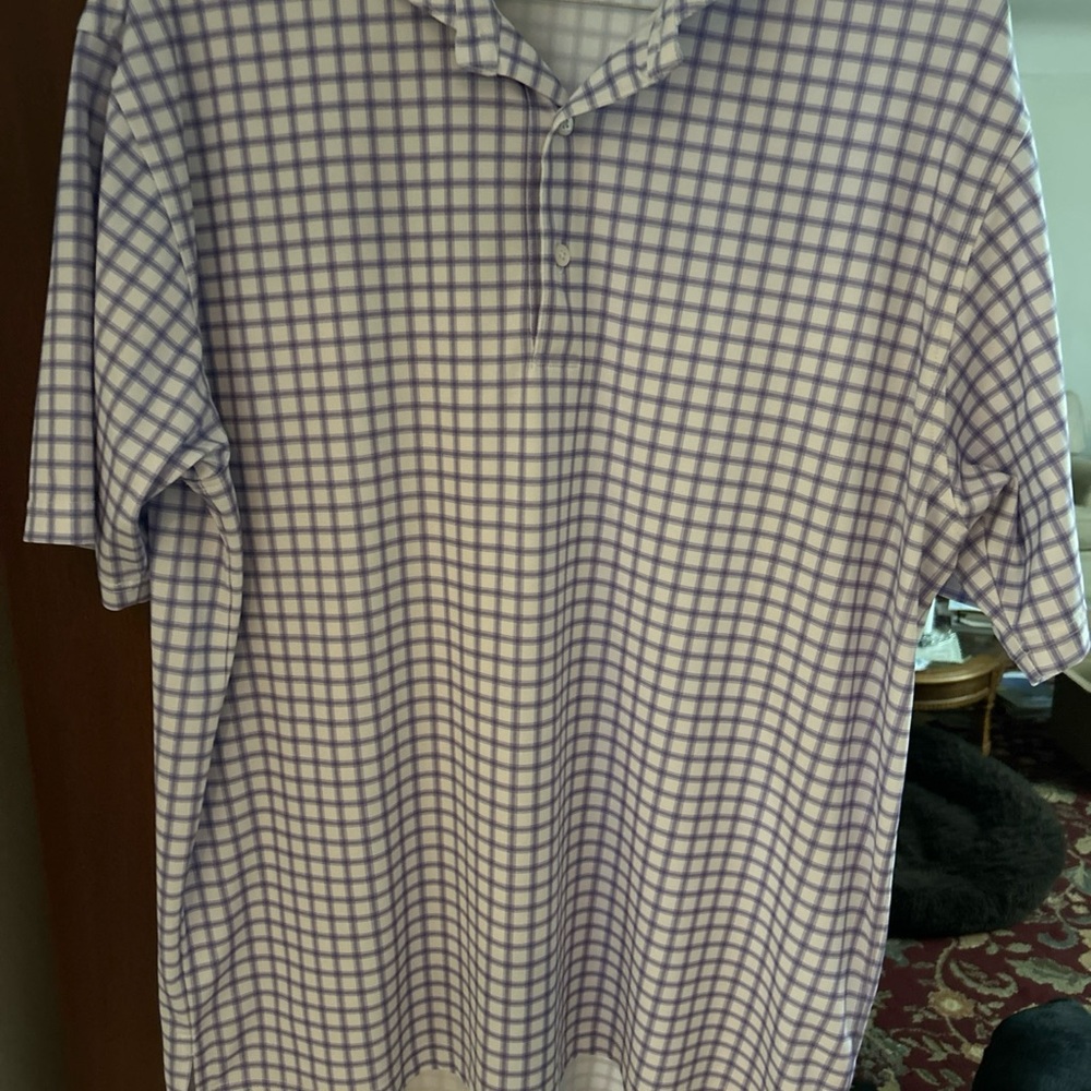 Men’s turtleson size L purple and white plaid Golf Polo